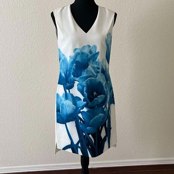 NWT Ted Baker Jamina Blue Beauty V Neck Slim Fit Tunic Dress Floral S-z 1, US-4 - Picture 2 of 16